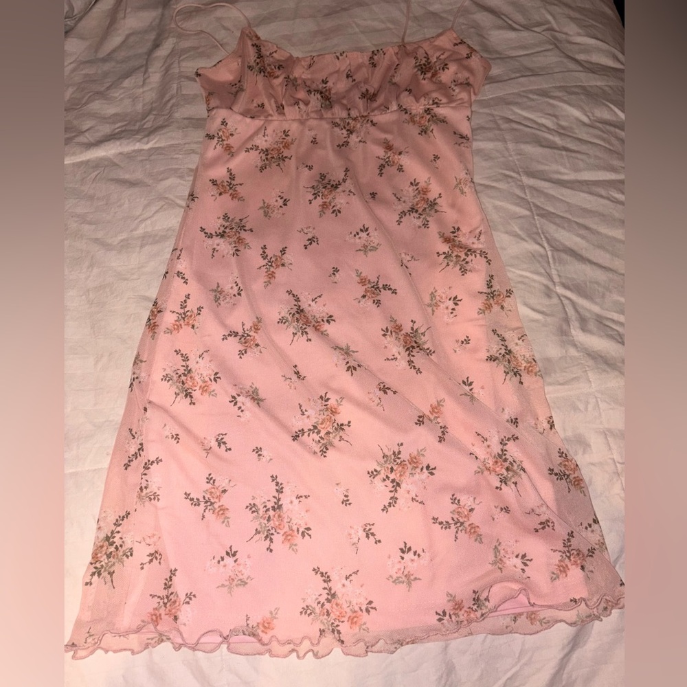 Vintage 90s babydoll  Pink Floral Slip Mini Dress Medium